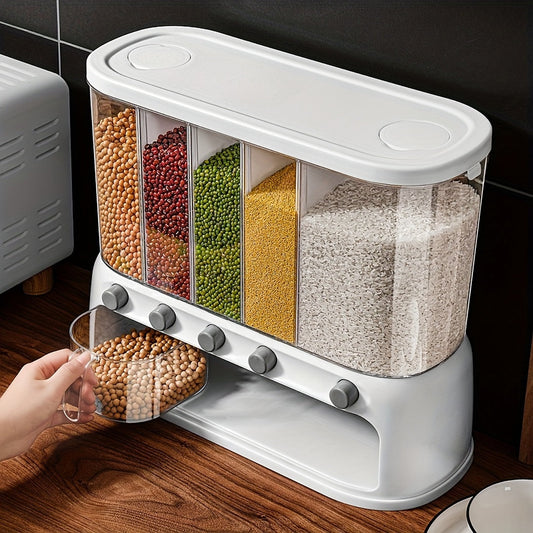 5-Compartment Airtight Pantry Storage Container Rotating Flip-Top Lid Kitchen Home Decor