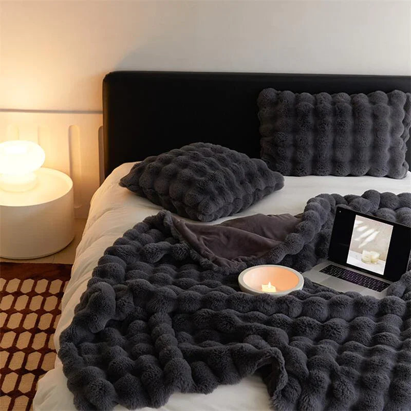 Rabbit Faux Fur Throw Blanket Luxury Plush Sofa Blanket Winter Home Decor