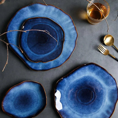 Artisan Kiln Fired Ceramic Plate Set of 4 Handcrafted Dining Decor