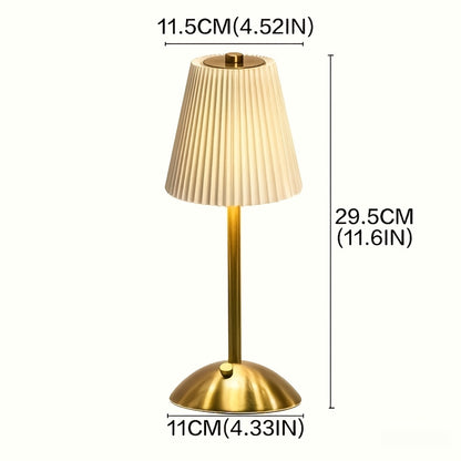 Pleated Fabric Shade Table Lamp USB Rechargeable Touch Dimmable 3-Colour Home Decor