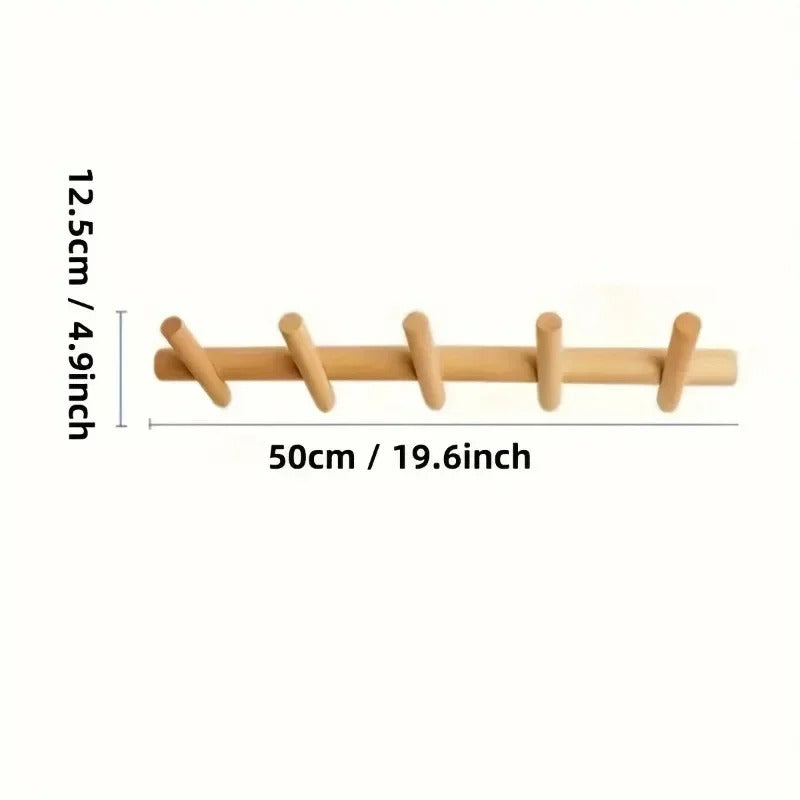 Solid Oak Wall Rack Minimalist Peg Organiser Entryway Home Decor