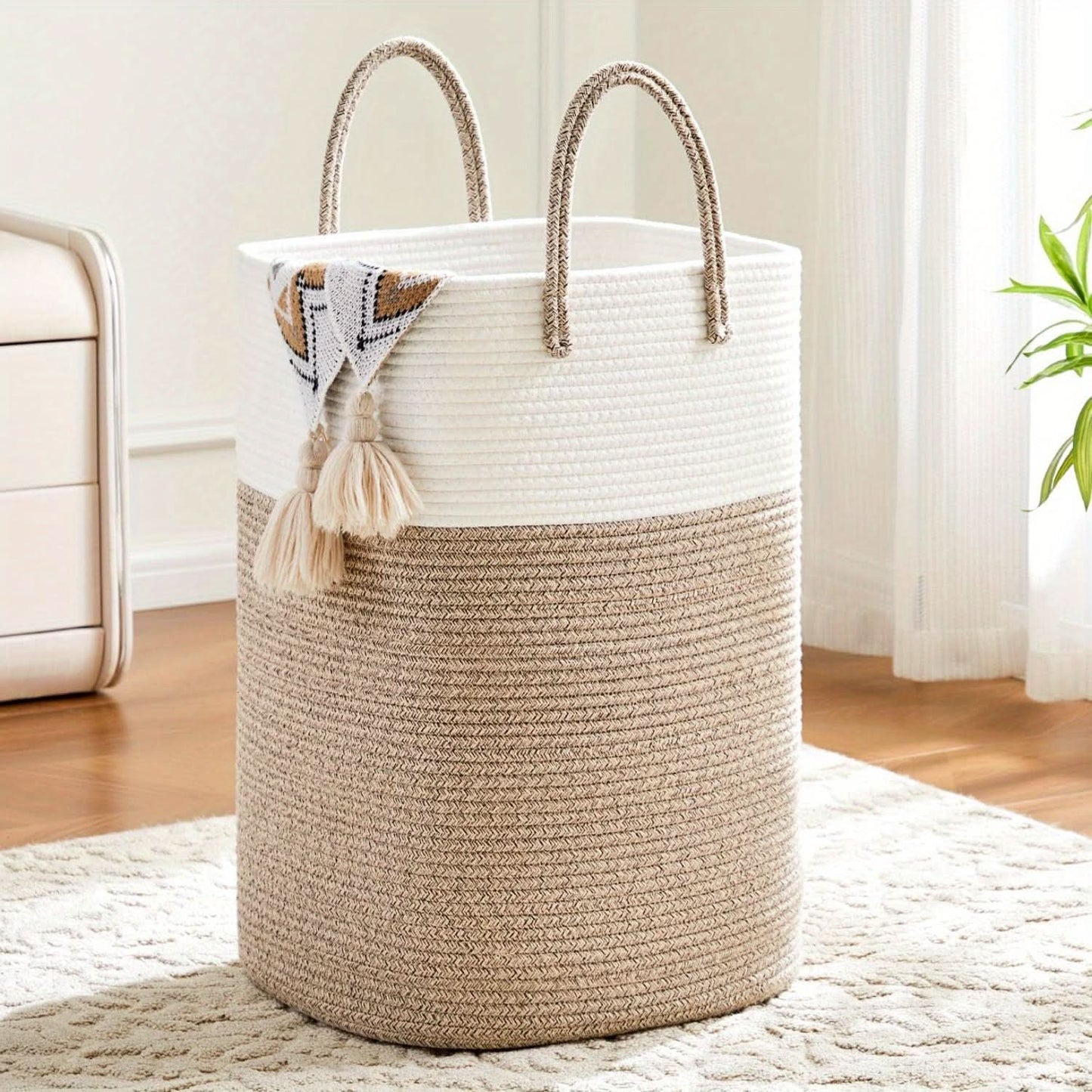 Extra Large Woven Cotton Laundry Hamper with Handles Home Decor