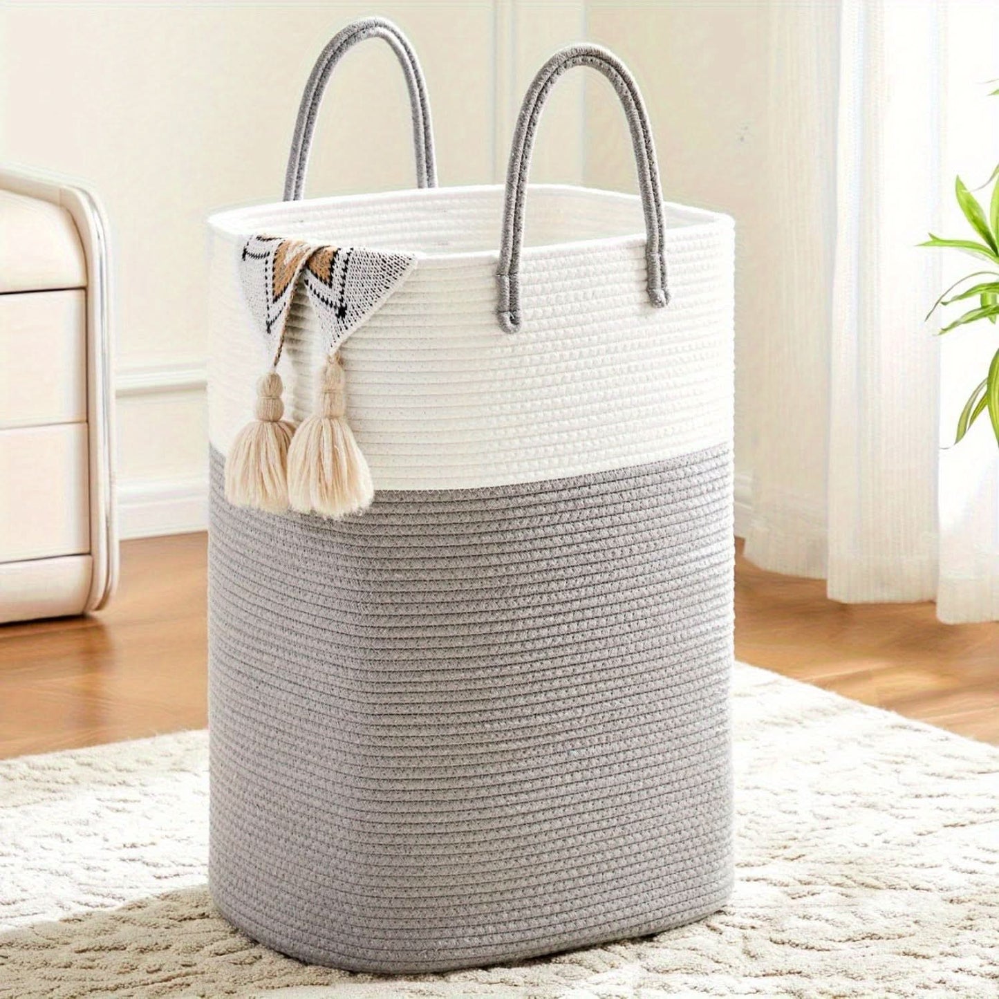 Extra Large Woven Cotton Laundry Hamper with Handles Home Decor