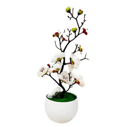 Artificial Flowers Plum Blossom Silk Branches Bonsai Pot Living Room Table Decor