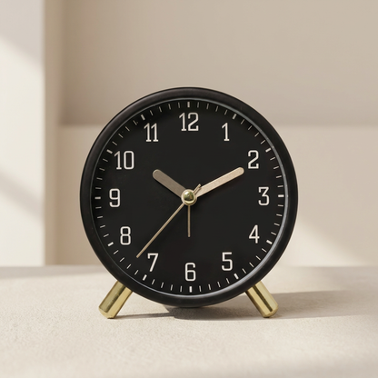 Scandinavian Silent Table Clock Metal and Glass Battery Powered Desk Home Decor