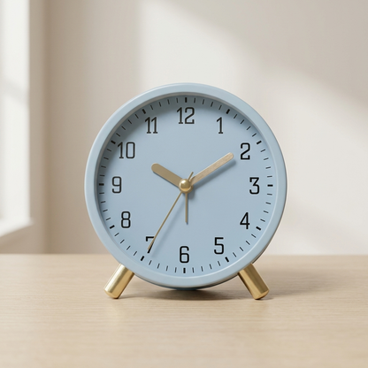Scandinavian Silent Table Clock Metal and Glass Battery Powered Desk Home Decor