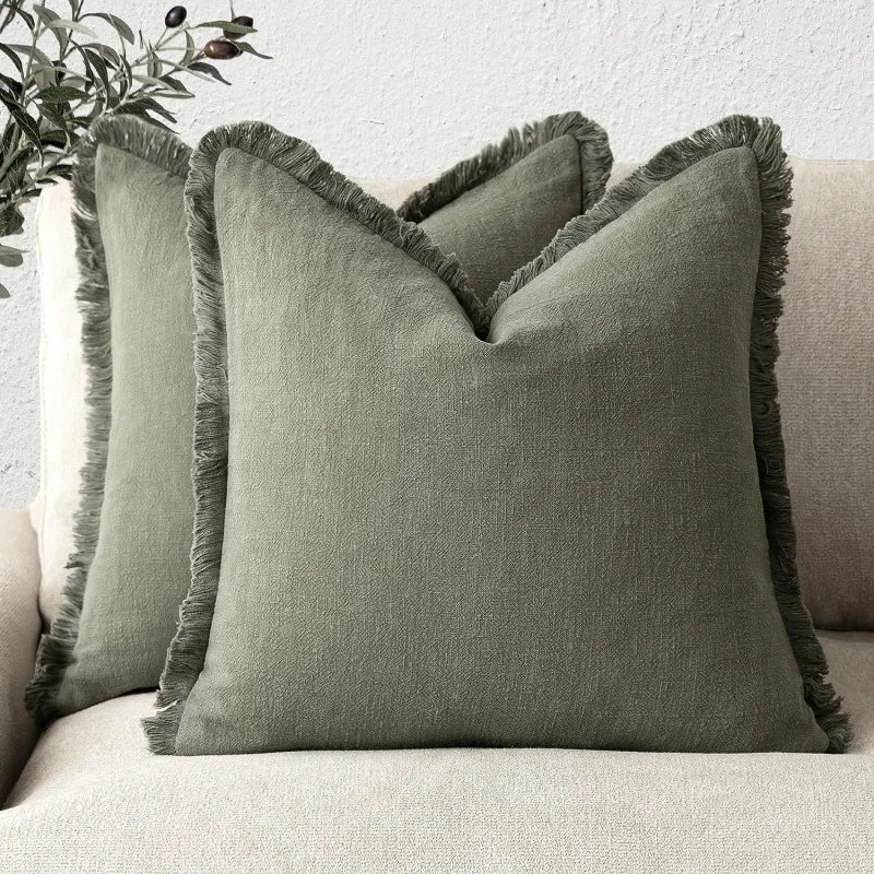Ruffled Cotton Linen Cushion Cover Decorative Sofa Pillow Cover Home Decor