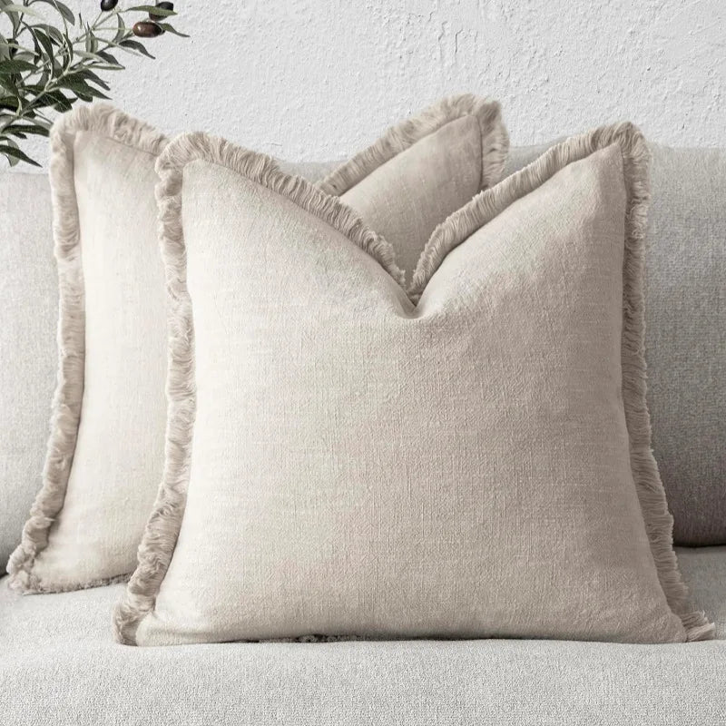 Ruffled Cotton Linen Cushion Cover Decorative Sofa Pillow Cover Home Decor