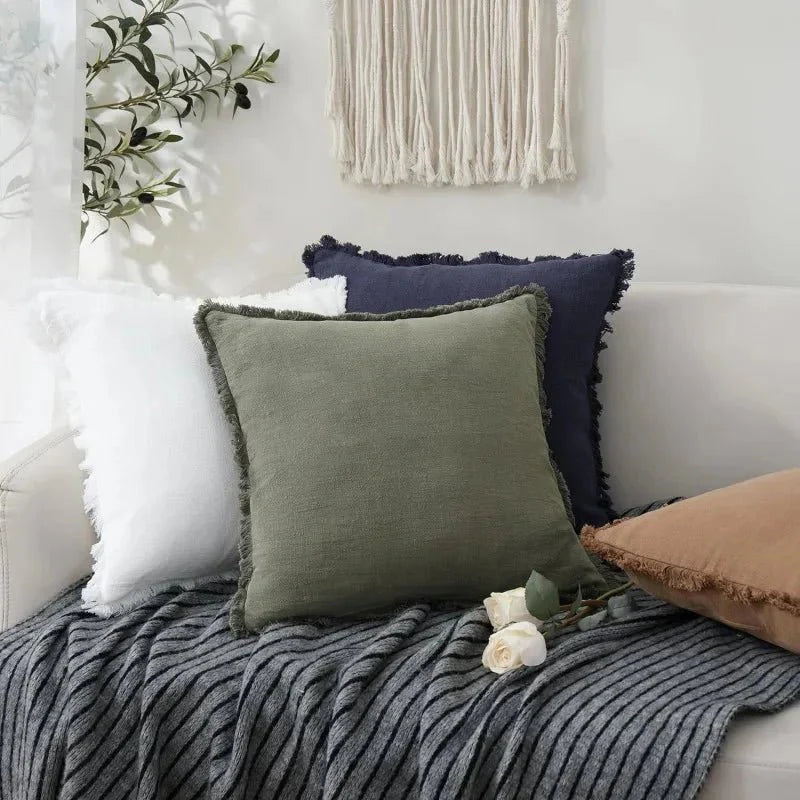 Ruffled Cotton Linen Cushion Cover Decorative Sofa Pillow Cover Home Decor