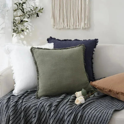 Ruffled Cotton Linen Cushion Cover Decorative Sofa Pillow Cover Home Decor