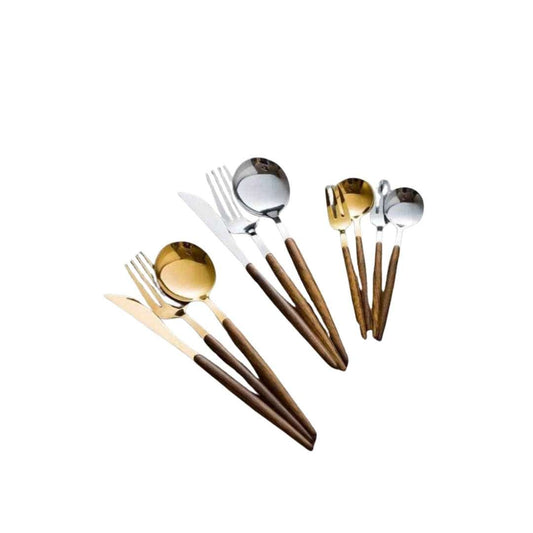 30-Piece Stainless Steel Cutlery Set with Wood Detail Kitchen Decor