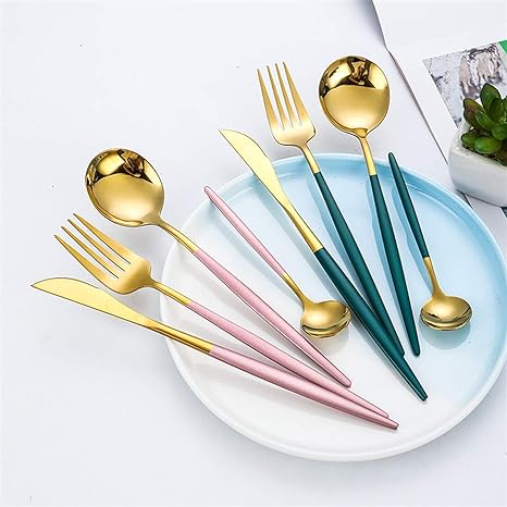 Luxury 24-Piece Gold and Silver Stainless Steel Cutlery Set Kitchen Decor