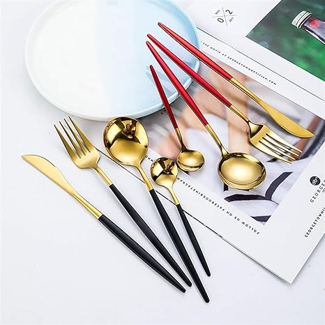 Luxury 24-Piece Gold and Silver Stainless Steel Cutlery Set Kitchen Decor