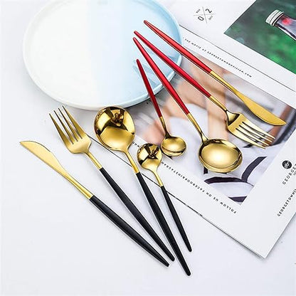 Luxury 24-Piece Gold and Silver Stainless Steel Cutlery Set Kitchen Decor