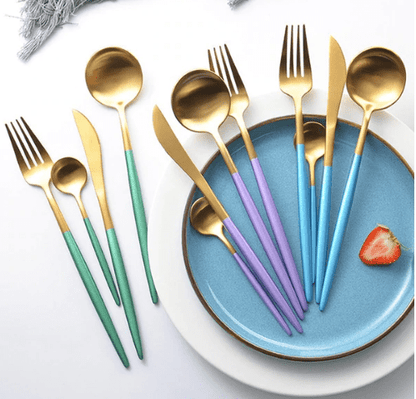 Luxury 24-Piece Gold and Silver Stainless Steel Cutlery Set Kitchen Decor