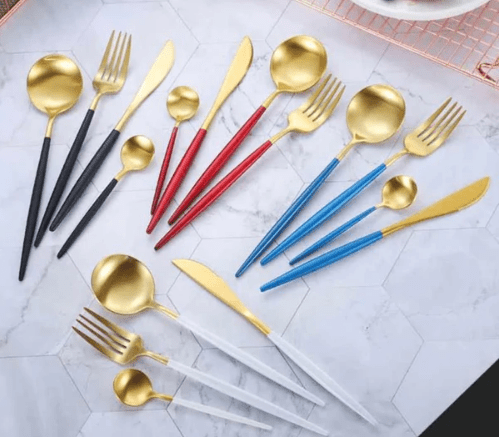 Luxury 24-Piece Gold and Silver Stainless Steel Cutlery Set Kitchen Decor