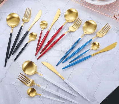Luxury 24-Piece Gold and Silver Stainless Steel Cutlery Set Kitchen Decor