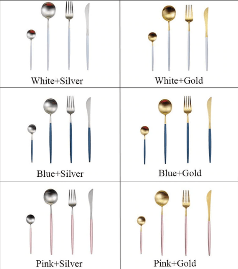 Luxury 24-Piece Gold and Silver Stainless Steel Cutlery Set Kitchen Decor