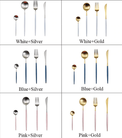 Luxury 24-Piece Gold and Silver Stainless Steel Cutlery Set Kitchen Decor