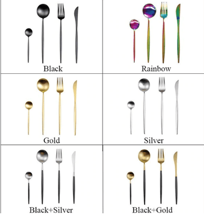 Luxury 24-Piece Gold and Silver Stainless Steel Cutlery Set Kitchen Decor