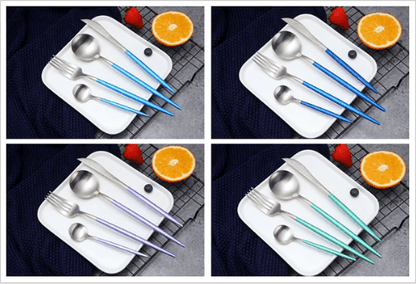 Luxury 24-Piece Gold and Silver Stainless Steel Cutlery Set Kitchen Decor