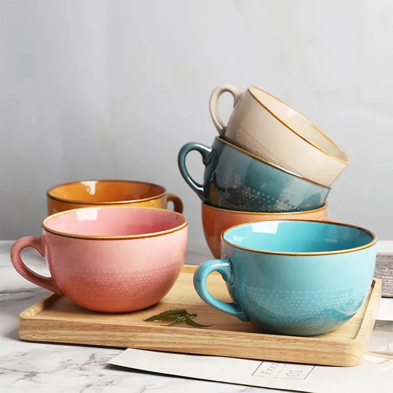 Coloured Ceramic Mug with Polka Dot Pattern Kitchen Decor