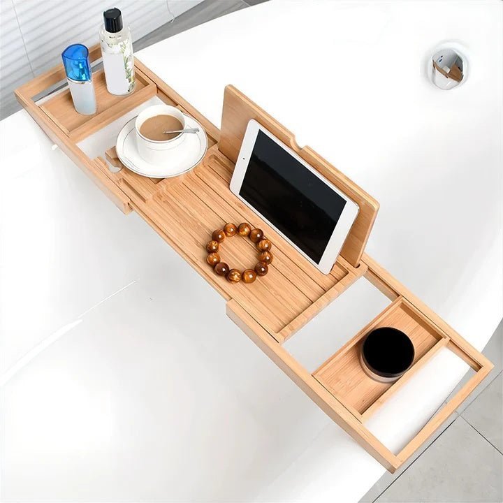 Extendable Bamboo Bath Tray Adjustable Bathtub Caddy Home Decor