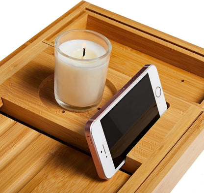 Extendable Bamboo Bath Tray Adjustable Bathtub Caddy Home Decor