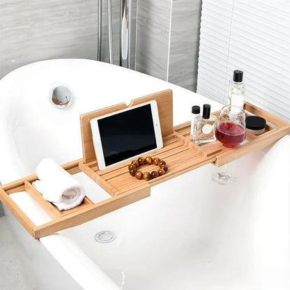 Extendable Bamboo Bath Tray Adjustable Bathtub Caddy Home Decor