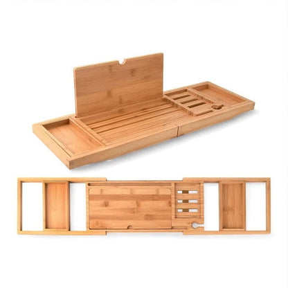 Extendable Bamboo Bath Tray Adjustable Bathtub Caddy Home Decor