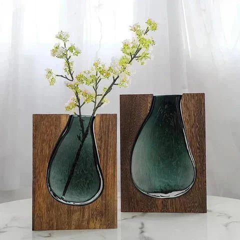 Minimalist Wood and Glass Vase Home Decor