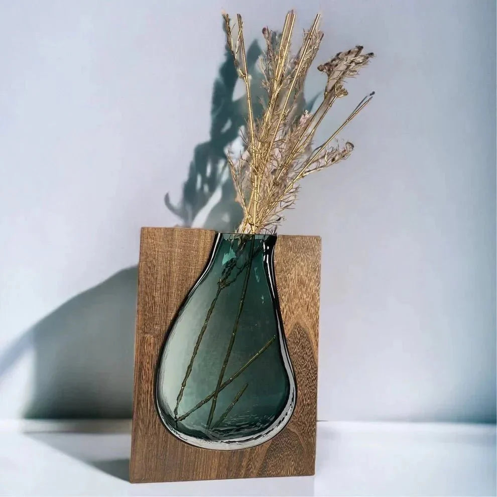 Minimalist Wood and Glass Vase Home Decor