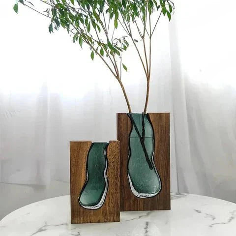 Minimalist Wood and Glass Vase Home Decor