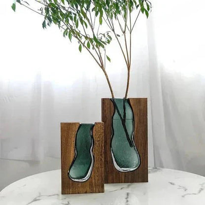 Minimalist Wood and Glass Vase Home Decor