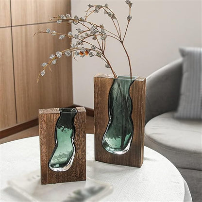Minimalist Wood and Glass Vase Home Decor