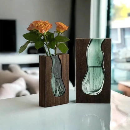 Minimalist Wood and Glass Vase Home Decor