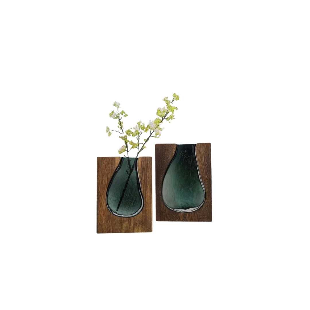 Minimalist Wood and Glass Vase Home Decor