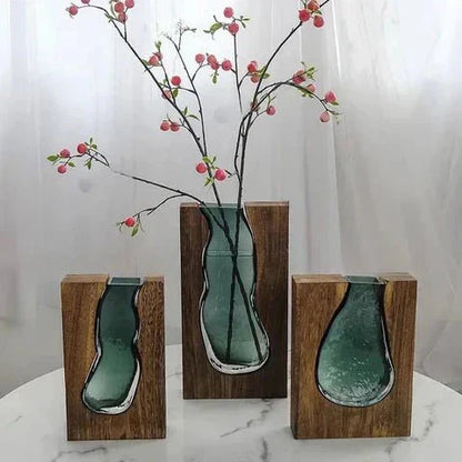 Minimalist Wood and Glass Vase Home Decor