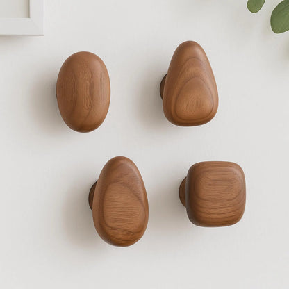 Natural Wood Organic Wall Hook Set Minimalist Hallway Bathroom Decor