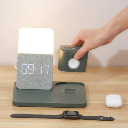 4-in-1 Wireless Charging Station with Alarm Clock and LED Lamp 15W Home Office