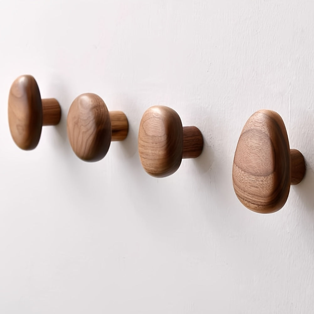 Natural Wood Organic Wall Hook Set Minimalist Hallway Bathroom Decor