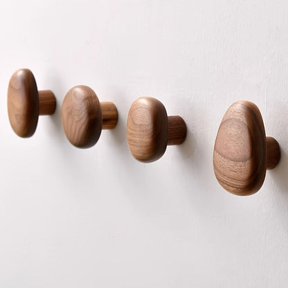 Natural Wood Organic Wall Hook Set Minimalist Hallway Bathroom Decor