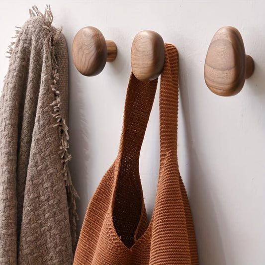 Natural Wood Organic Wall Hook Set Minimalist Hallway Bathroom Decor