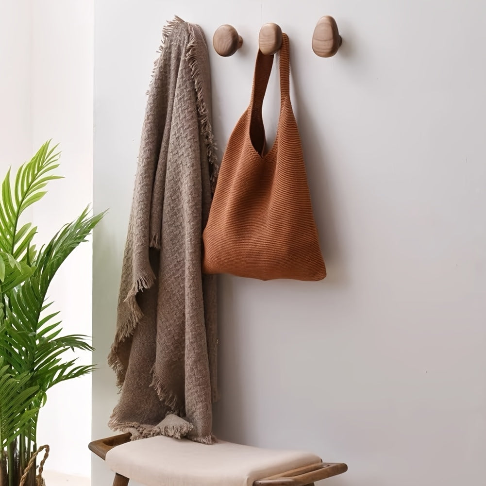 Natural Wood Organic Wall Hook Set Minimalist Hallway Bathroom Decor