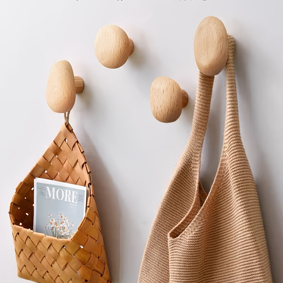 Natural Wood Organic Wall Hook Set Minimalist Hallway Bathroom Decor