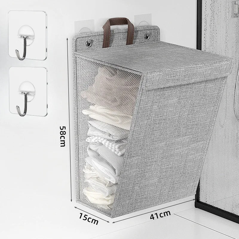 Wall-Mounted Foldable Laundry Basket Adhesive No-Drill Space-Saving Hamper Home Decor