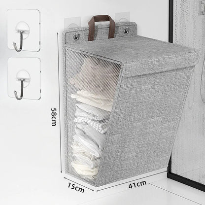 Wall-Mounted Foldable Laundry Basket Adhesive No-Drill Space-Saving Hamper Home Decor