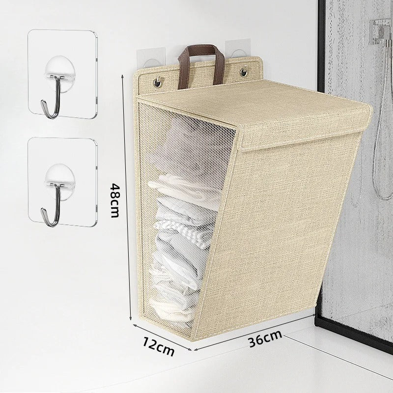 Wall-Mounted Foldable Laundry Basket Adhesive No-Drill Space-Saving Hamper Home Decor