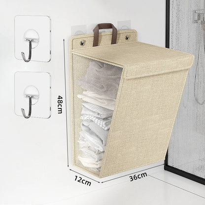 Wall-Mounted Foldable Laundry Basket Adhesive No-Drill Space-Saving Hamper Home Decor