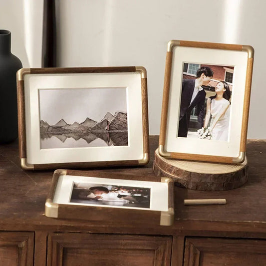 Vintage Wood and Brass Tabletop Photo Frame Classic Home Decor